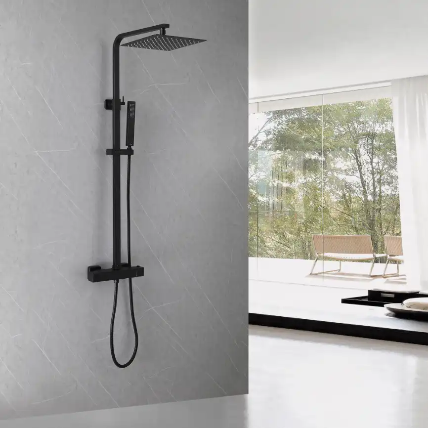 Душевая стойка ABBER Daheim AF8260B с термостатом без излива, черный матовый фото 2