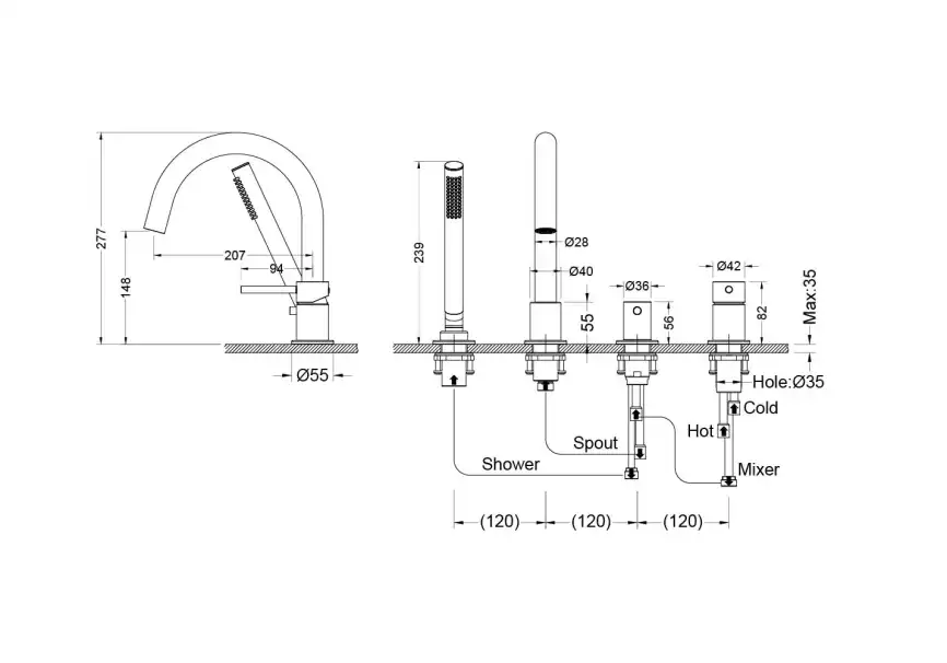 Смеситель на борт ванны Aquatek Европа AQ1348BGM, Оружейная сталь фото 2