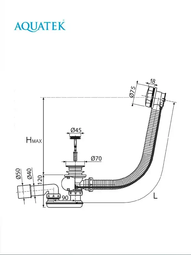 Слив-перелив для ванны Aquatek ST-0000010, хром фото 6
