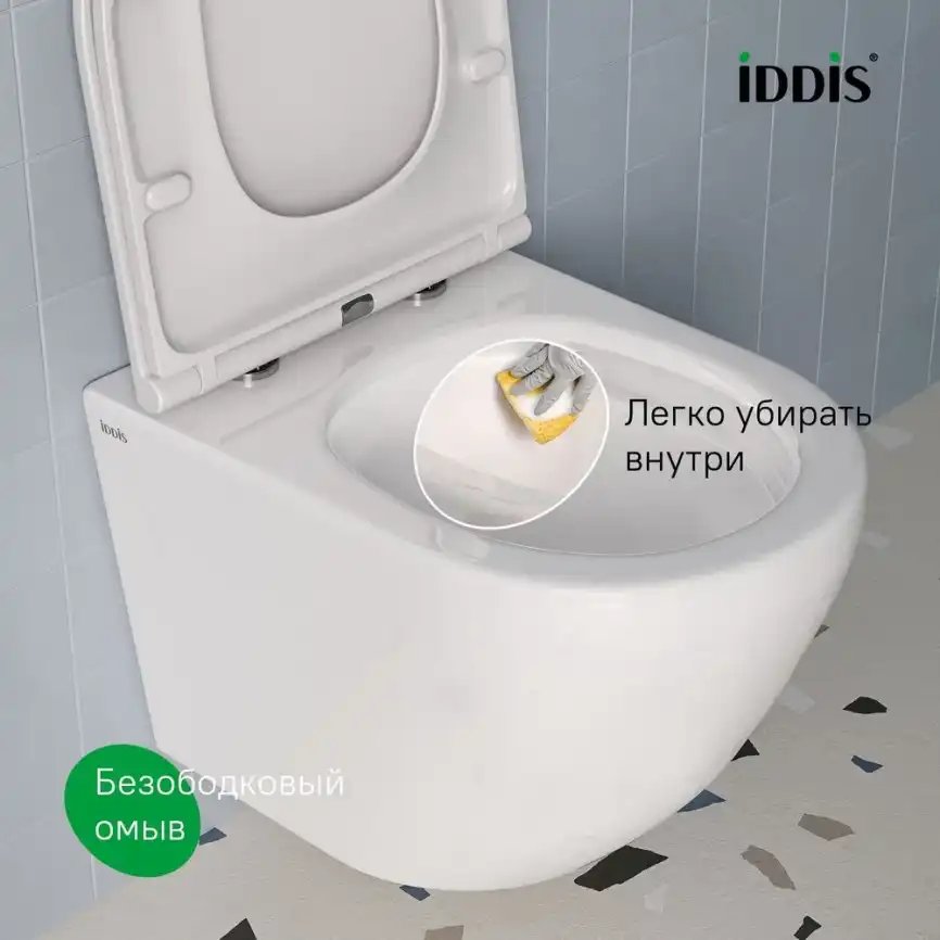 Унитаз подвесной IDDIS Blanco Q BLQNDSEI25 с сиденьем микролифт, безободковый, смыв Торнадо, Белый фото 7