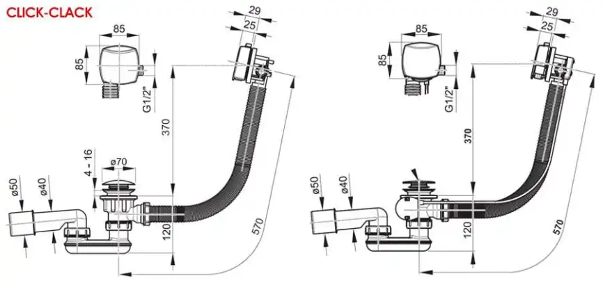 Слив-перелив Ravak X01438 для ванны, полуавтомат с наливом, хром фото 3