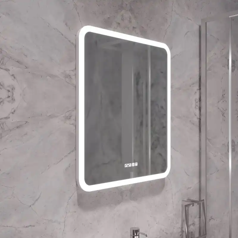 Зеркало с подсветкой AVS Байкал 60x70 см, часы и антипар фото 4