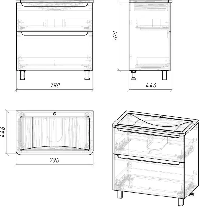 Тумба под раковину Grossman Адель 80 напольная, белая глянцевая (108007) фото 7