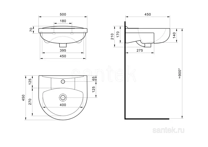 Раковина Santek Канны 50 отверстие под смеситель 1WH110243 фото 4