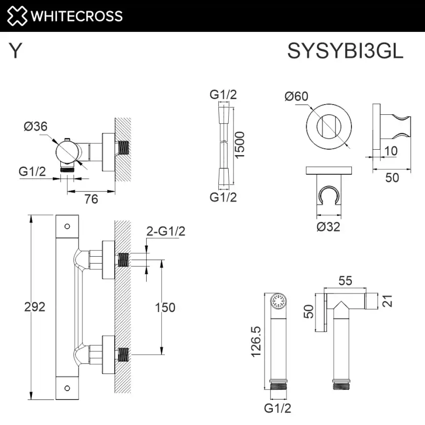 Смеситель с гигиеническим душем Whitecross Y gold наружного монтажа Золото глянцевое, SYSYBI3GL фото 2