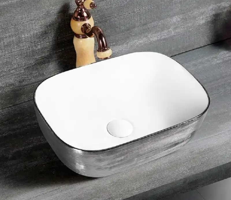 Раковина накладная CeramaLux 460х330х130 D1333H131, цвет Белый / Серый фото 2