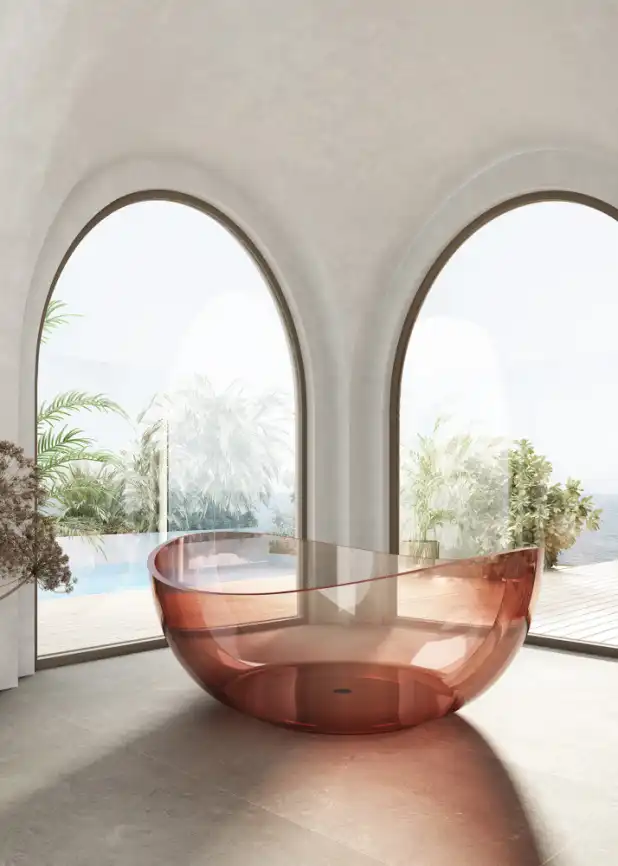 Прозрачная ванна ABBER Kristall AT9705Koralle 150х150 розовая фото 4