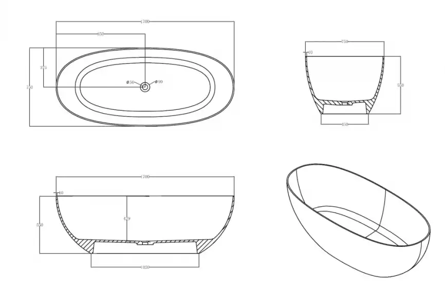 Прозрачная ванна ABBER Kristall AT9703Emerald 170х75 зеленая фото 6