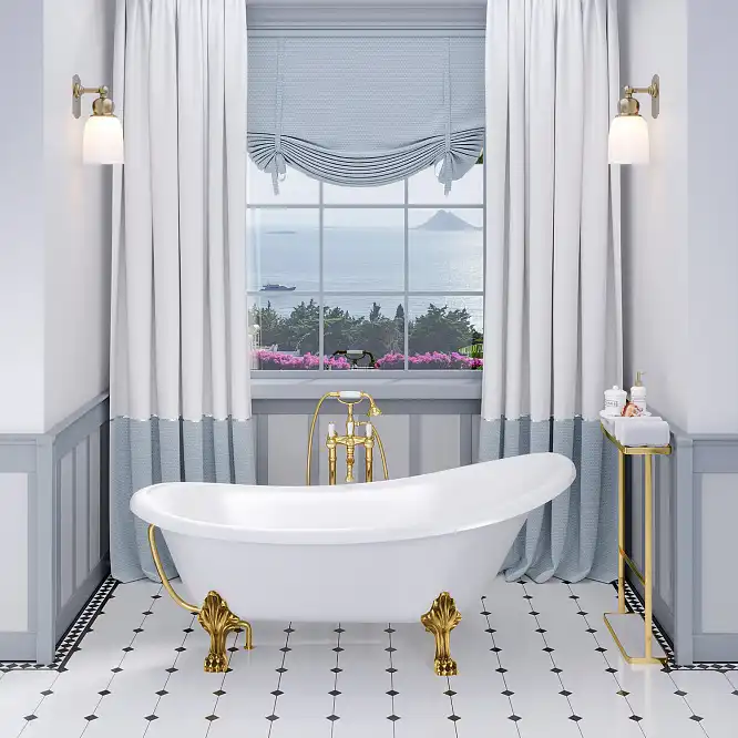 Ванна из литьевого мрамора  Aqua de Marco EDELWEISS 170х78 с золотыми ножками Белая 1170WGEDE фото 1