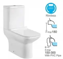 Унитаз-компакт Ceramalux WK-9125, безободковый, с бачком и сидением микролифт Белый фото 2