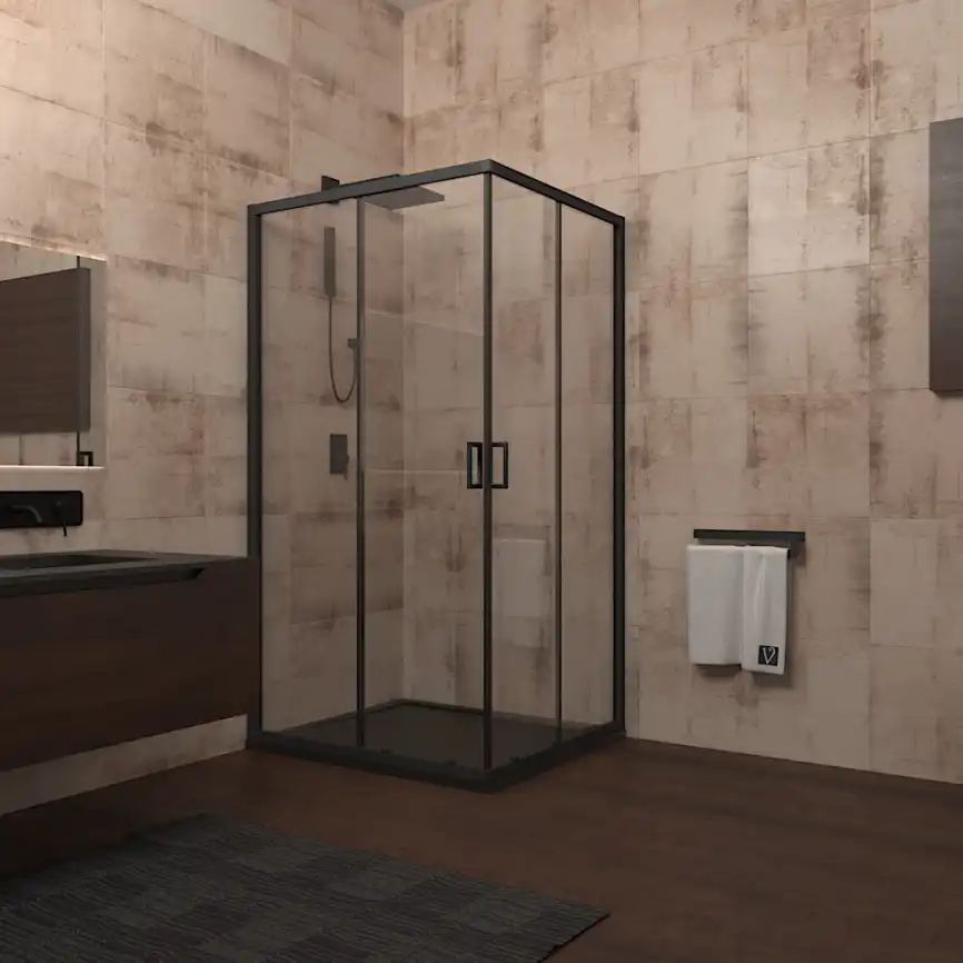 Душевой уголок Veconi Rovigo RV-13 100х100х195, профиль Черный, стекло прозрачное (RV13-100-01-C5) фото 1