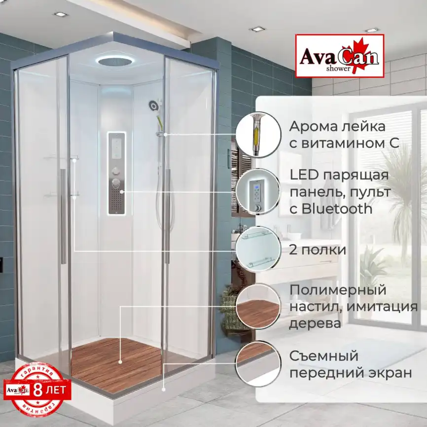 Душевая кабина AvaCan K2090LED 90x90 см, низкий поддон, с крышей фото 2