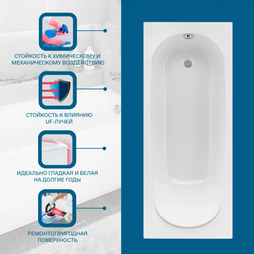 Акриловая ванна Santek Касабланка М 150х70 1WH501530 прямоугольная, Белая фото 7