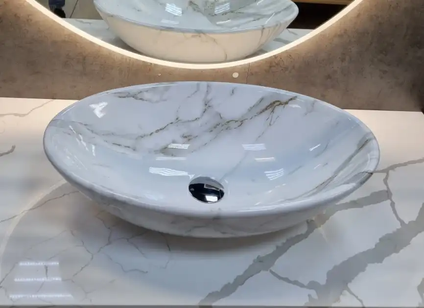 Раковина накладная CeramaLux 520х340х140 D1147-505(340), цвет Белый мрамор фото 3