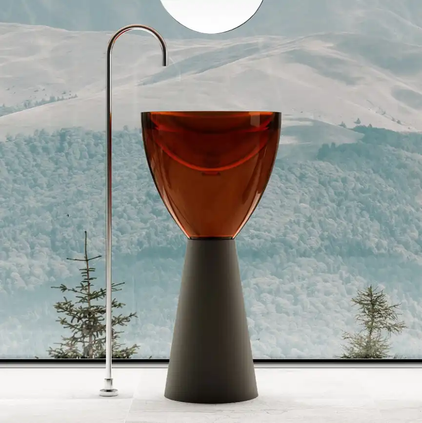 Раковина напольная ABBER KRISTALL 45х45х90 AT2703Black-Opal, круглая, черный/коричневый фото 1