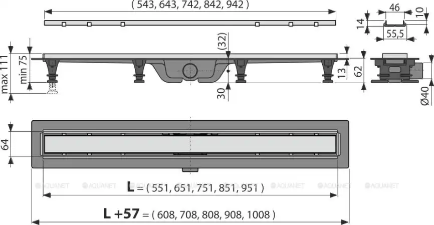 Душевой лоток AlcaPlast APZ20-850 Simple с решеткой под плитку, с рамкой / Нержавеющая сталь фото 5