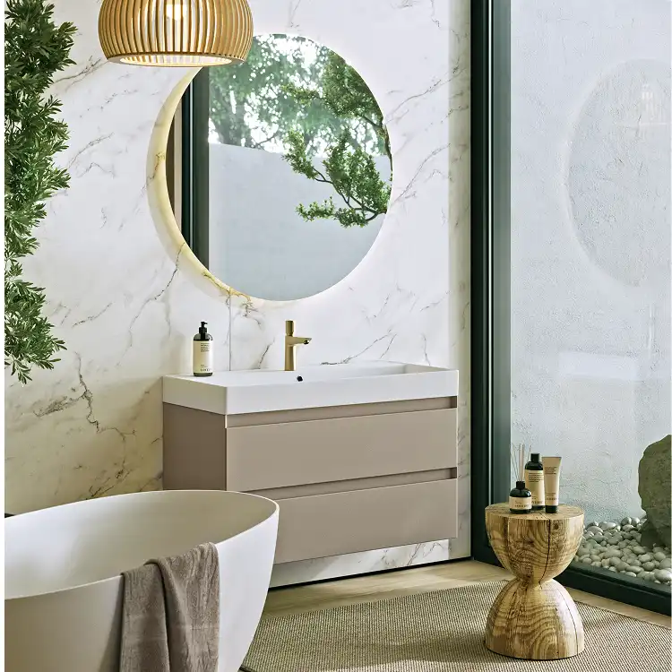 Тумба с раковиной подвесная Aqwella Geometria 100 GE01102MD, с двумя ящиками, цвет морская дюна фото 4