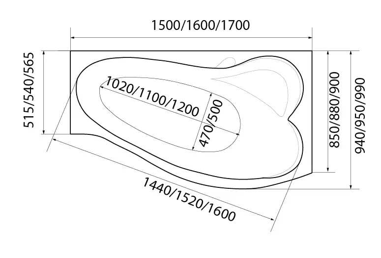 Акриловая ванна Marka One GRACIA 160х95 01гр1695л левая, Белая фото 3