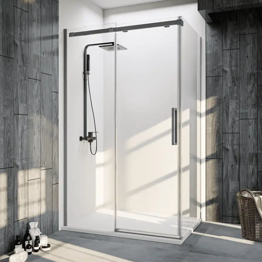 Душевой уголок Veconi Rovigo RV-070GR 140х100х195, профиль брашированный графит, стекло прозрачное (RV070GR-140100-01-C4) фото 1