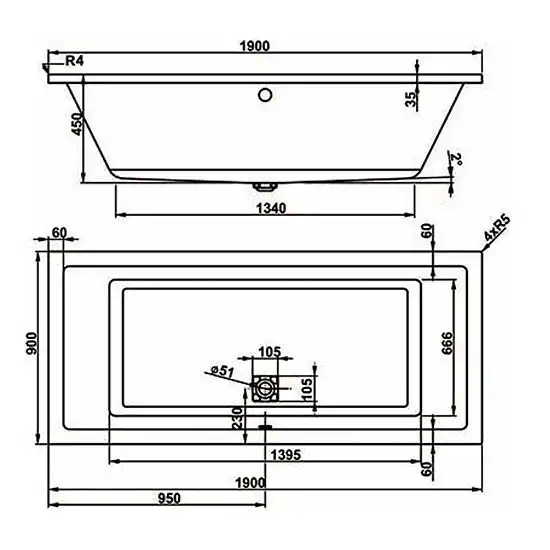 Акриловая ванна Vagnerplast CAVALLO 190х90 VPBA190CAV2X-04 прямоугольная, Белая фото 3
