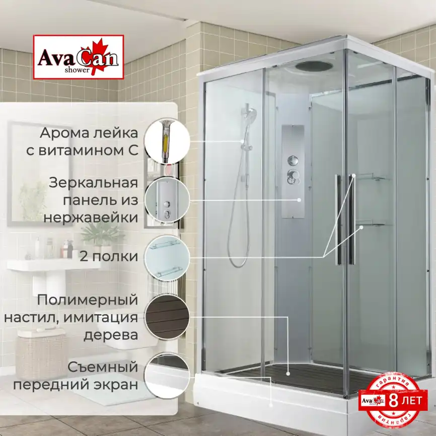 Душевая кабина AvaCan K2011 110x90 см, низкий поддон, с крышей фото 2