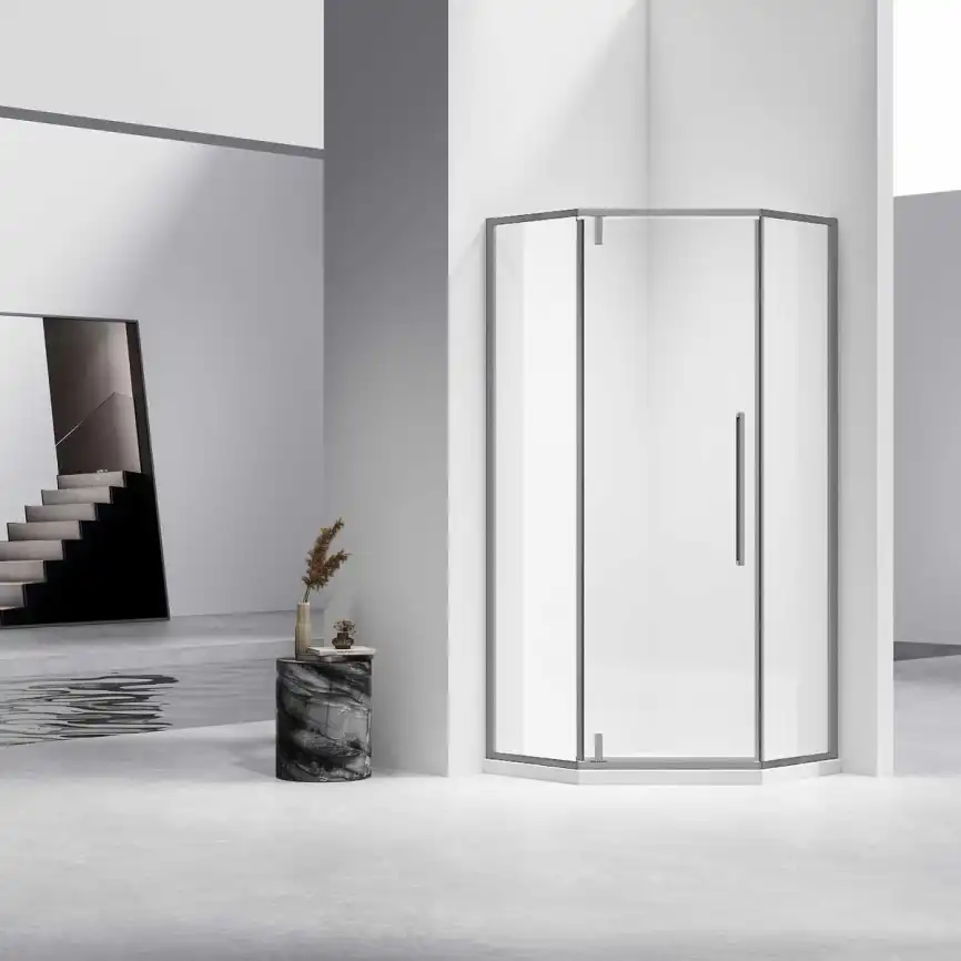 Душевой уголок Vincea Slim-N 100х100 VSP-4SN100CLGM, дверь распашная, профиль вороненая сталь, стекло прозрачное фото 1