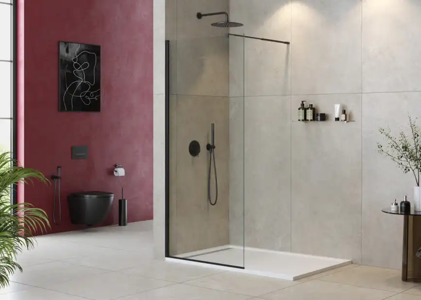 Душевая перегородка CEZARES LIBERTA-L-1-80-C-NERO стекло Прозрачное, профиль Черный фото 1