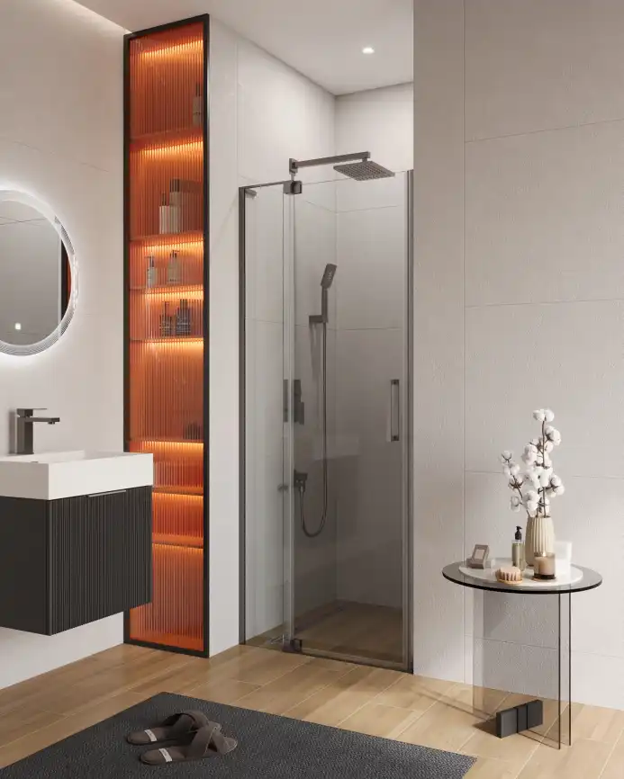 Душевая дверь в нишу CEZARES SLIDER-B-1-80/90-C-GM стекло Прозрачное, профиль Оружейная сталь фото 1