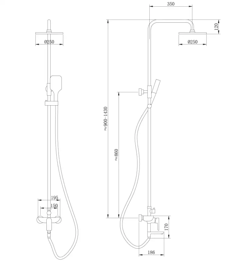 Душевая стойка ABBER Weiss Insel AF8016N с изливом, хром фото 3