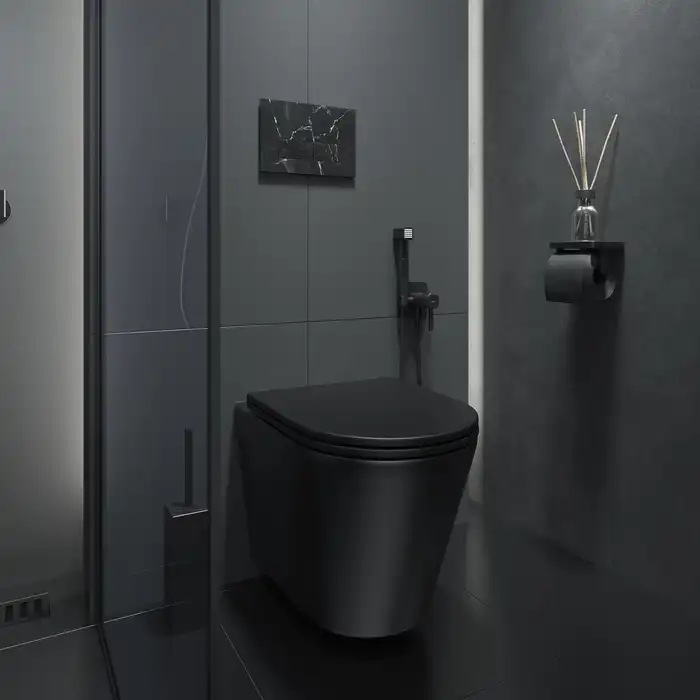 Унитаз подвесной IDDIS Calipso CALR3BMi25 безободковый, с сиденьем микролифт Черный матовый фото 5