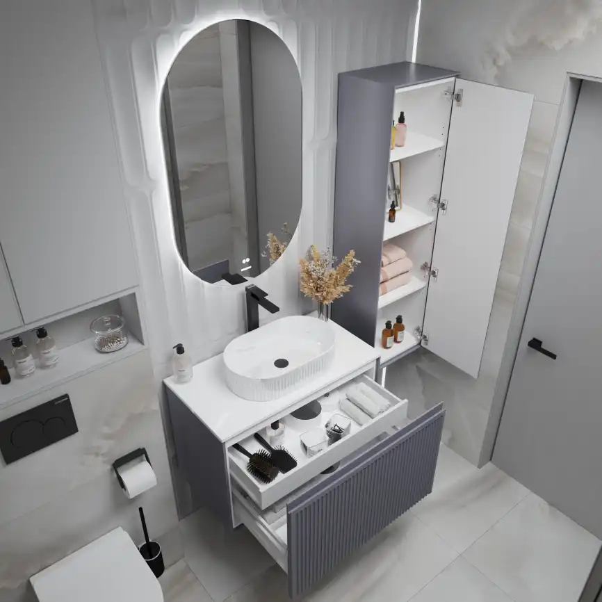 Шкаф-пенал для ванной Grossman Кристалл 35 подвесной, графит матовый (303543) фото 3