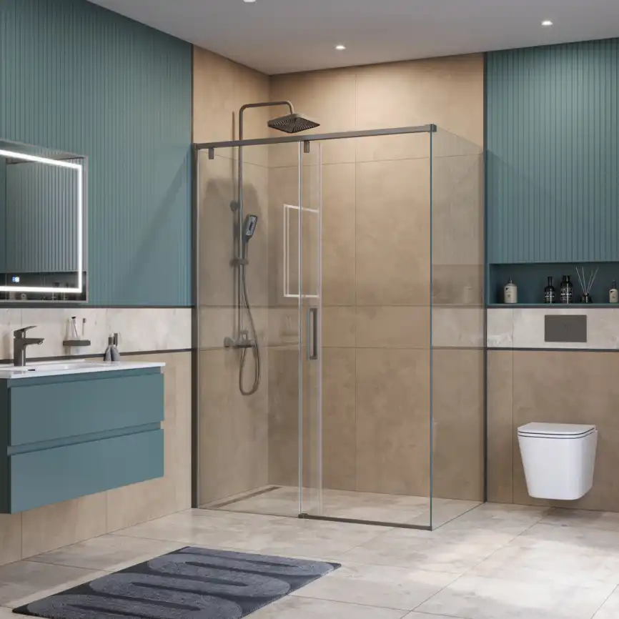 Душевой уголок BelBagno SOFT_CLOSE-1-AH-1-130/100-C-GM стекло прозрачное, профиль Оружейная сталь фото 8