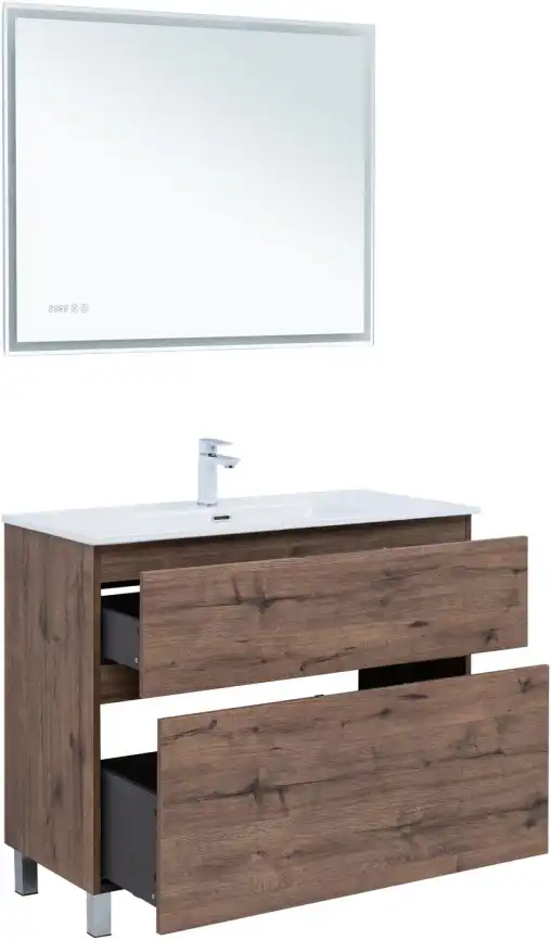 Тумба под раковину Aquanet Алвита New 100 напольная, дуб веллингтон табак, 344130 фото 6