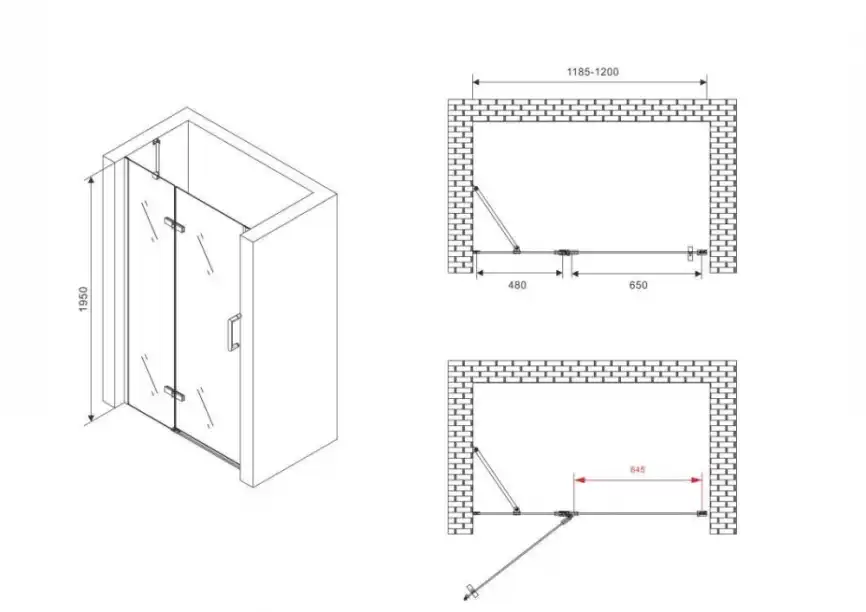 Душевая дверь Abber Zart 120 см, AG08120B, профиль Черный, стекло Прозрачное фото 4