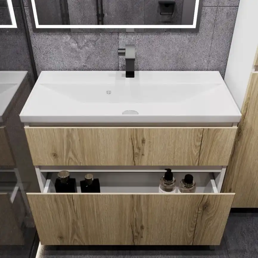 Тумба с раковиной FAURAplus Аврора 80-2, напольная (Раковина Classica 80) Фасад Дуб Элвезия фото 3