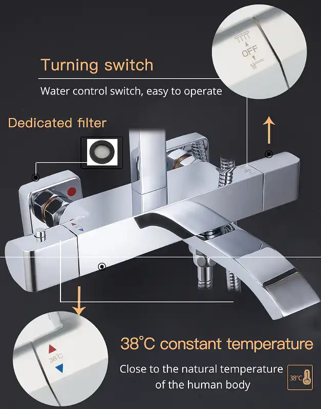 Душевая система Gappo G2407-40 с термостатом, с поворотным изливом, Хром фото 9