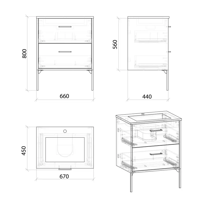 Тумба под раковину Grossman Неро 70 напольная, альпийский дуб/черный (107004) фото 8
