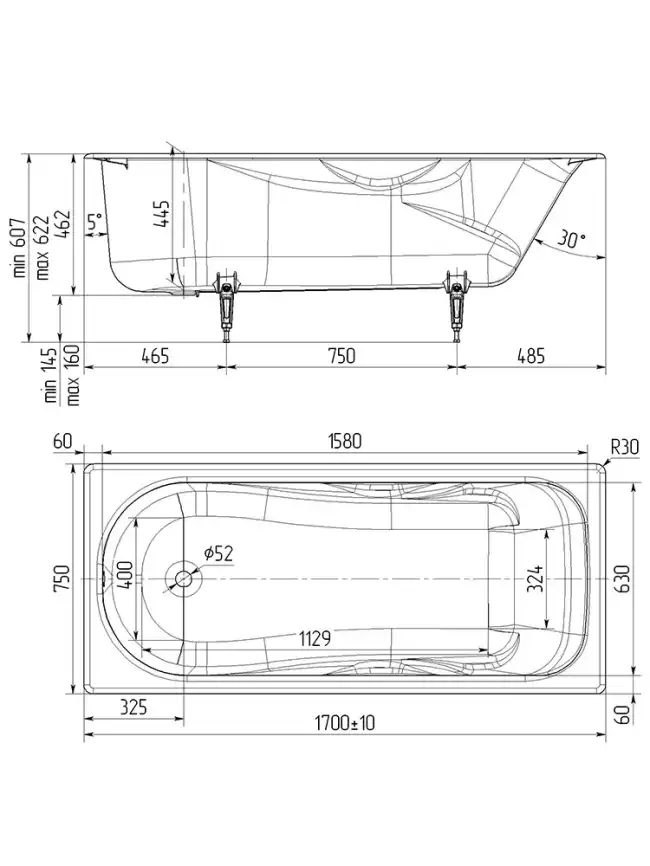 Чугунная ванна Wotte Comfort 170x75, Белая фото 5