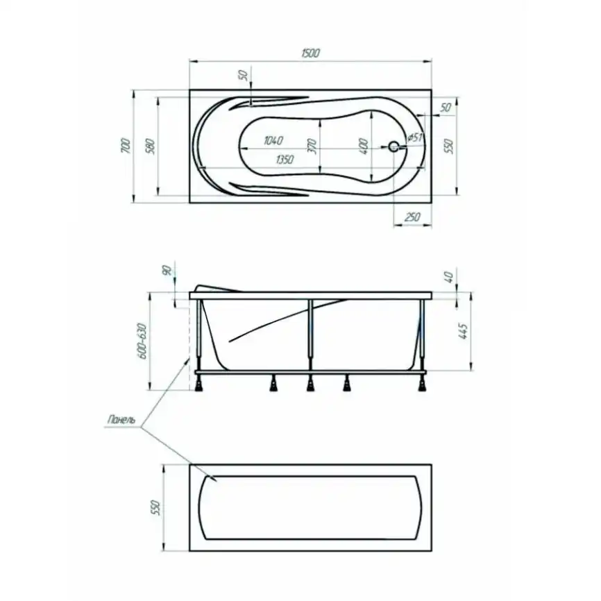 Акриловая ванна 1Marka MEDEA 150х70 Прямоугольная белая 01ме1570 фото 5
