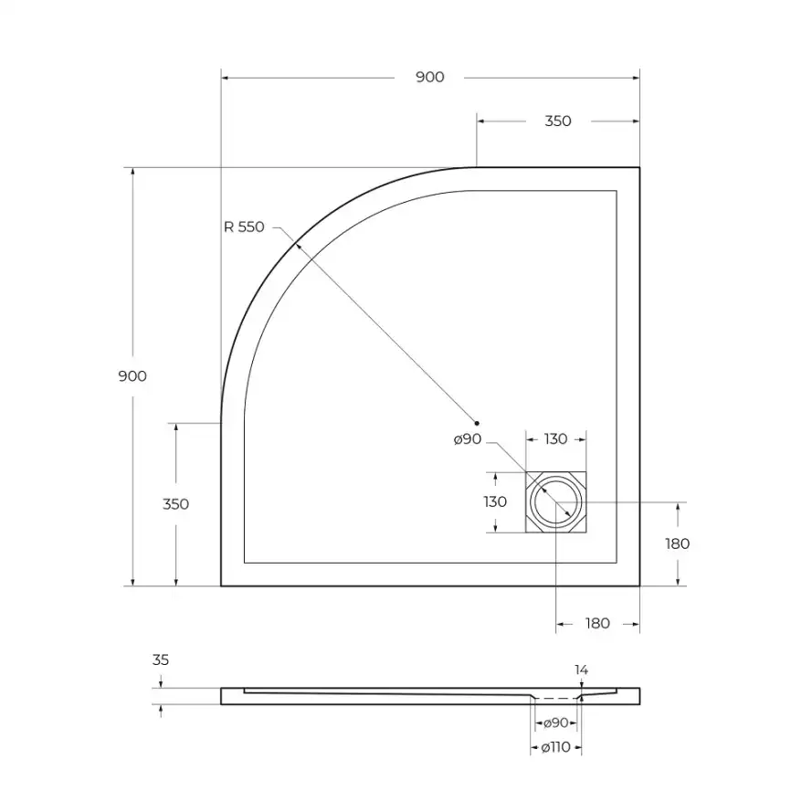 Душевой поддон BelBagno UNO 90х90 из искусственного камня, TRAY-MR-UNO-R-90-550-35-W-NO, Белый фото 5