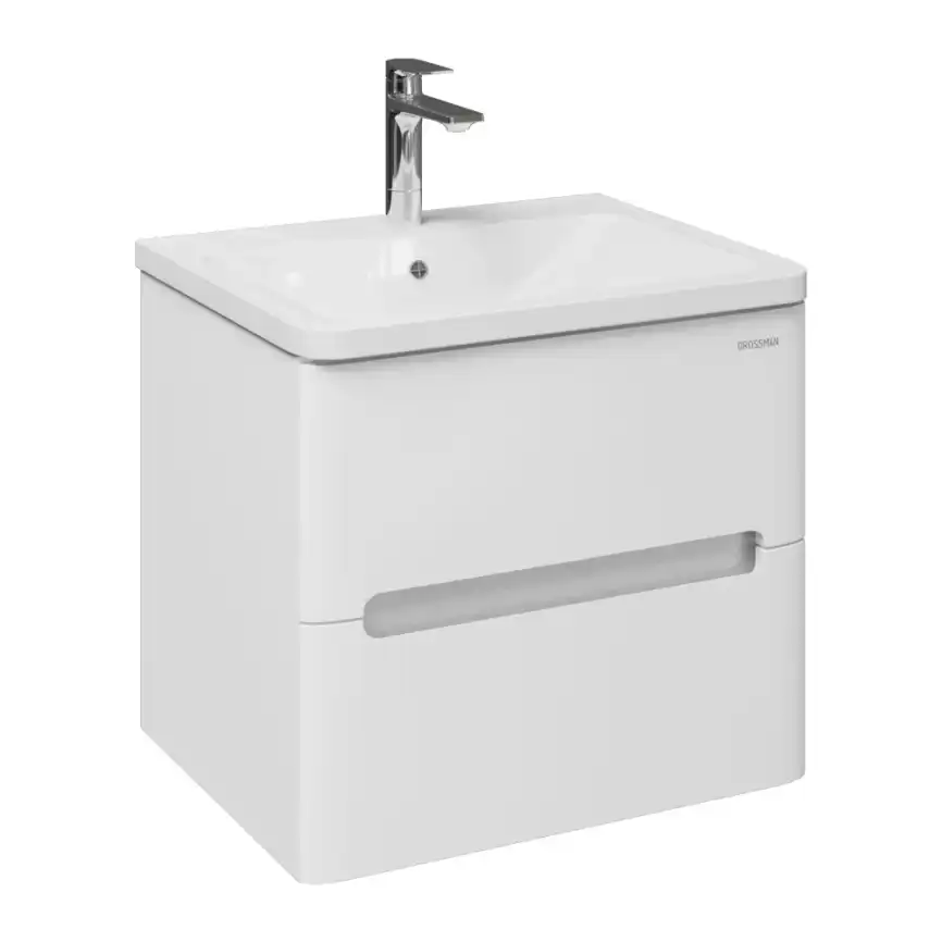Тумба под раковину Grossman Адель-Норма 60 подвесная, белая глянцевая (106038) фото 1