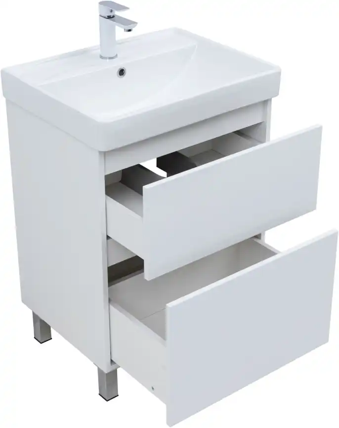 Тумба под раковину Aquanet Вега 60 напольная, белый глянец, 344121 фото 4