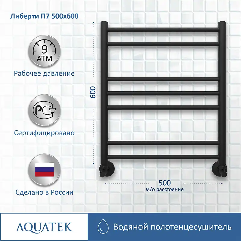 Полотенцесушитель водяной Aquatek Либерти 50х60 AQ RR0760BL П7 нижнее подключение 1/2 фото 4