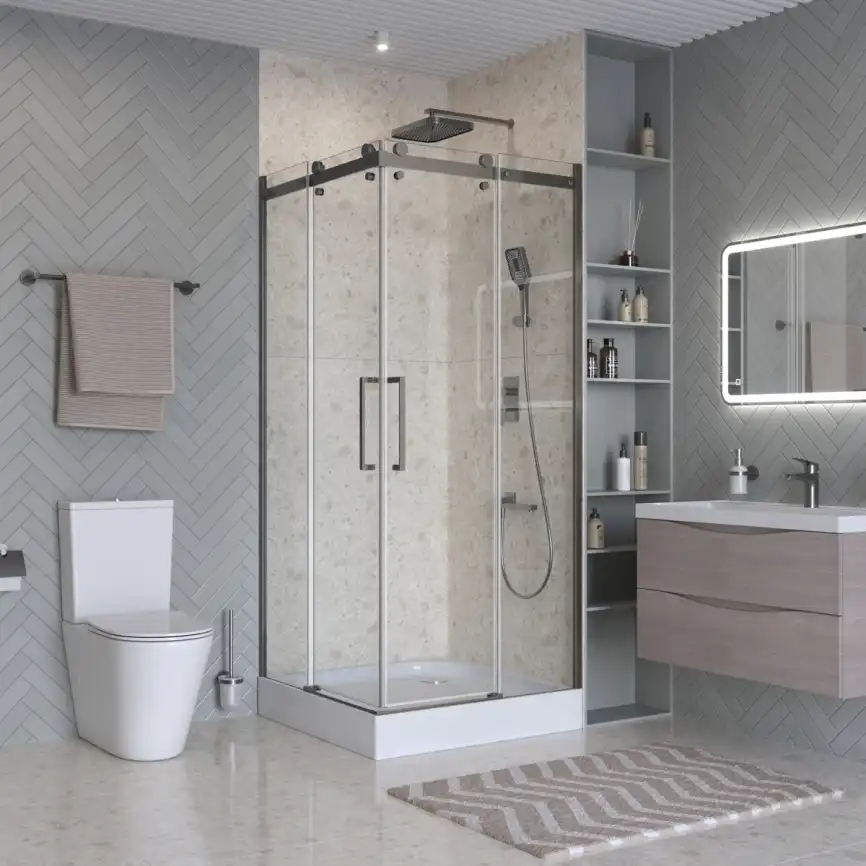 Душевой уголок BelBagno MARINO-2-A-2-90-C-GM стекло прозрачное, профиль Оружейная сталь фото 1