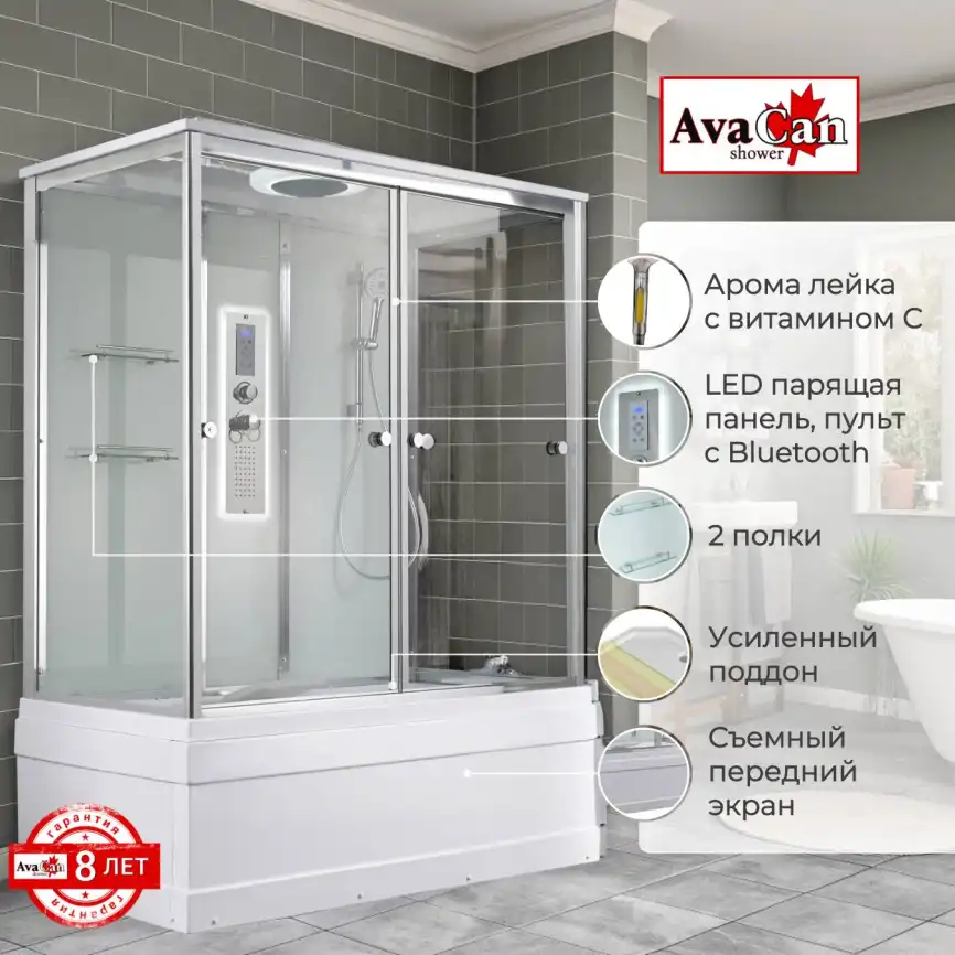 Душевая кабина AvaCan V5016LED 160x85 см, высокий поддон, с крышей фото 2