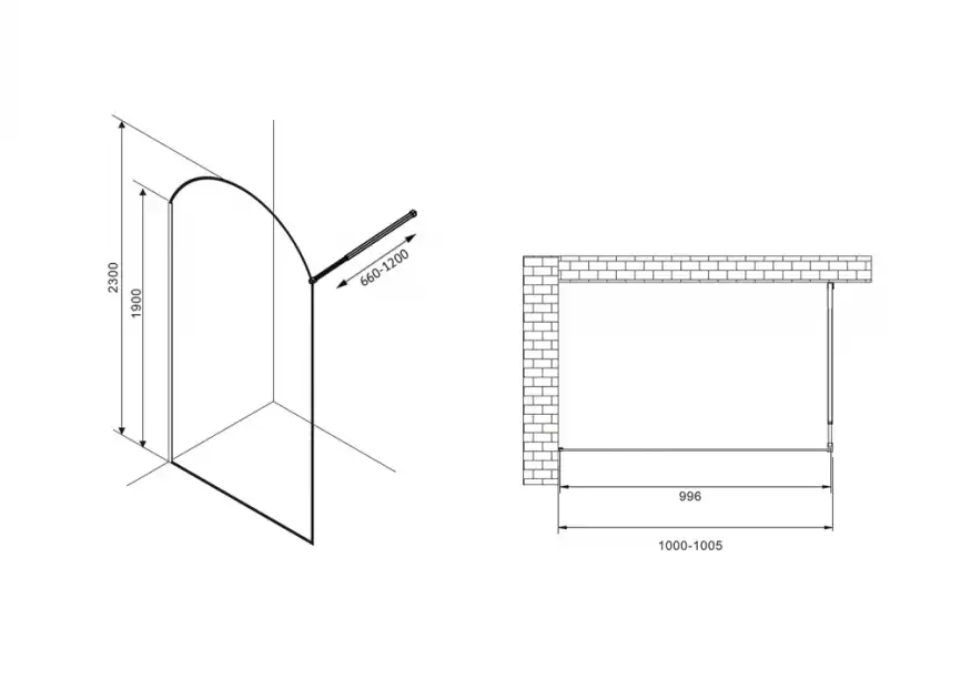 Душевая перегородка Abber Immer Offen 100 см, AG64100BN, профиль Черный, стекло Прозрачное фото 3