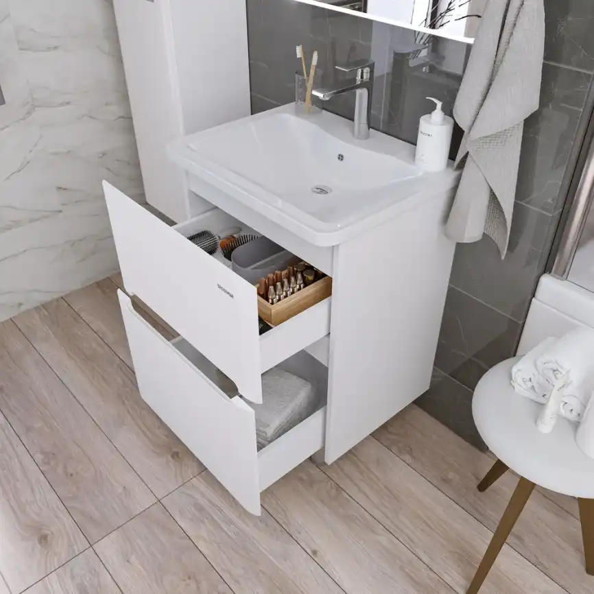 Тумба под раковину Grossman Адель-Норма 60 напольная, белая глянцевая (106039) фото 3