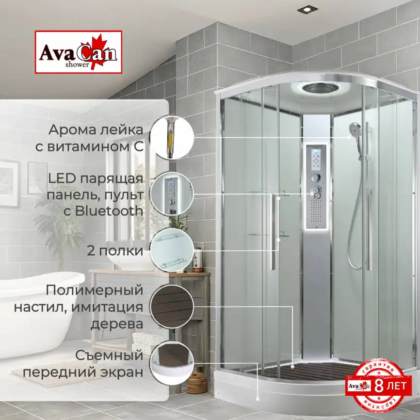 Душевая кабина AvaCan EM2090LEDT 90x90 см, низкий поддон, с крышей фото 2
