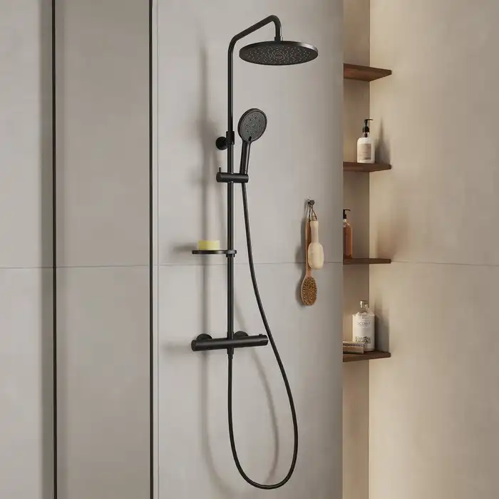 Душевая система для душа Milardo Ideal Spa ILSBLTHM89 с термостатом цвет, Черный матовый фото 3