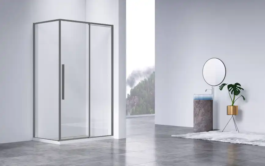 Душевой уголок Vincea Slim-N 130х80 VSR-4SN8013CLGM, дверь раздвижная, профиль вороненая сталь, стекло прозрачное фото 2